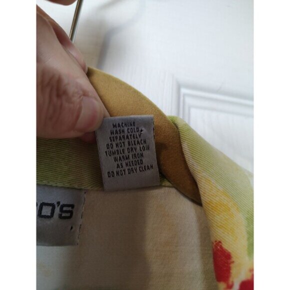 Chico's Size 0 Women's Small Open Denim Jacket Yellow Green Floral - Picture 4 of 4